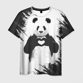 Мужская футболка 3D с принтом Panda love в Новосибирске, 100% полиэфир | прямой крой, круглый вырез горловины, длина до линии бедер | Тематика изображения на принте: 14 февраля | love | panda | panda love | день святого валентина | любовь | панда