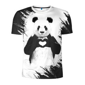 Мужская футболка 3D спортивная с принтом Panda love в Новосибирске, 100% полиэстер с улучшенными характеристиками | приталенный силуэт, круглая горловина, широкие плечи, сужается к линии бедра | 14 февраля | love | panda | panda love | день святого валентина | любовь | панда