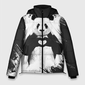 Мужская зимняя куртка 3D с принтом Panda love в Новосибирске, верх — 100% полиэстер; подкладка — 100% полиэстер; утеплитель — 100% полиэстер | длина ниже бедра, свободный силуэт Оверсайз. Есть воротник-стойка, отстегивающийся капюшон и ветрозащитная планка. 

Боковые карманы с листочкой на кнопках и внутренний карман на молнии. | Тематика изображения на принте: 14 февраля | love | panda | panda love | день святого валентина | любовь | панда