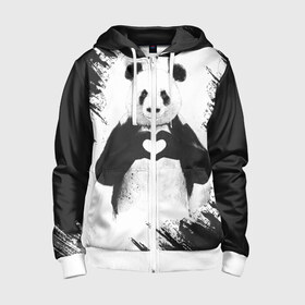 Детская толстовка 3D на молнии с принтом Panda love в Новосибирске, 100% полиэстер |  манжеты и пояс оформлены широкой мягкой резинкой, двухслойный капюшон со шнурком для регулировки, спереди карманы и застежка-молния
 | Тематика изображения на принте: 14 февраля | love | panda | panda love | день святого валентина | любовь | панда