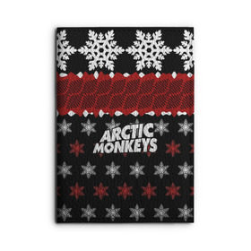 Обложка для автодокументов с принтом Праздничный Arctic Monkeys в Новосибирске, натуральная кожа |  размер 19,9*13 см; внутри 4 больших “конверта” для документов и один маленький отдел — туда идеально встанут права | Тематика изображения на принте: алекс тёрнер | арктик | арктические мартышки | гаражный | группа | джейми кук | знак | инди рок | красный | м | манкис | музыка | надпись | ник о мэлли | новогодний | новый год | обезьяна