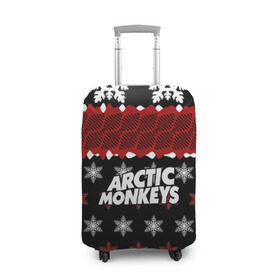 Чехол для чемодана 3D с принтом Праздничный Arctic Monkeys в Новосибирске, 86% полиэфир, 14% спандекс | двустороннее нанесение принта, прорези для ручек и колес | алекс тёрнер | арктик | арктические мартышки | гаражный | группа | джейми кук | знак | инди рок | красный | м | манкис | музыка | надпись | ник о мэлли | новогодний | новый год | обезьяна