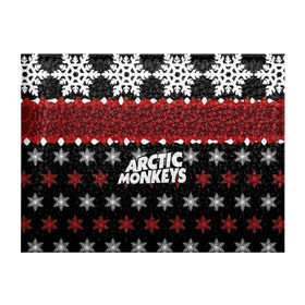 Обложка для студенческого билета с принтом Праздничный Arctic Monkeys в Новосибирске, натуральная кожа | Размер: 11*8 см; Печать на всей внешней стороне | Тематика изображения на принте: алекс тёрнер | арктик | арктические мартышки | гаражный | группа | джейми кук | знак | инди рок | красный | м | манкис | музыка | надпись | ник о мэлли | новогодний | новый год | обезьяна