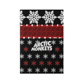 Обложка для паспорта матовая кожа с принтом Праздничный Arctic Monkeys в Новосибирске, натуральная матовая кожа | размер 19,3 х 13,7 см; прозрачные пластиковые крепления | Тематика изображения на принте: алекс тёрнер | арктик | арктические мартышки | гаражный | группа | джейми кук | знак | инди рок | красный | м | манкис | музыка | надпись | ник о мэлли | новогодний | новый год | обезьяна