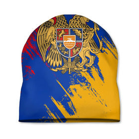 Шапка 3D с принтом Герб и флаг Армении в Новосибирске, 100% полиэстер | универсальный размер, печать по всей поверхности изделия | армения | герб армении | герб и флаг армении | флаг армении