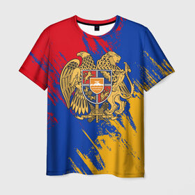 Мужская футболка 3D с принтом Герб и флаг Армении в Новосибирске, 100% полиэфир | прямой крой, круглый вырез горловины, длина до линии бедер | армения | герб армении | герб и флаг армении | флаг армении