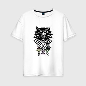 Женская футболка хлопок Oversize с принтом The Witcher в Новосибирске, 100% хлопок | свободный крой, круглый ворот, спущенный рукав, длина до линии бедер
 | the wicher | аксий | белый волк | ведьмак | знаки