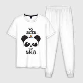 Мужская пижама хлопок с принтом Unicorn ninja в Новосибирске, 100% хлопок | брюки и футболка прямого кроя, без карманов, на брюках мягкая резинка на поясе и по низу штанин
 | Тематика изображения на принте: panda dab | unicorn ninja