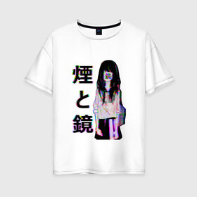 Женская футболка хлопок Oversize с принтом MIRRORS Sad Japanese Aesthetic в Новосибирске, 100% хлопок | свободный крой, круглый ворот, спущенный рукав, длина до линии бедер
 | 