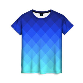 Женская футболка 3D с принтом Blue geometria в Новосибирске, 100% полиэфир ( синтетическое хлопкоподобное полотно) | прямой крой, круглый вырез горловины, длина до линии бедер | blue | geometria | абстракция | бирюза | бирюзовый | геометрия | куб | синий