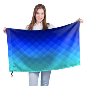 Флаг 3D с принтом Blue geometria в Новосибирске, 100% полиэстер | плотность ткани — 95 г/м2, размер — 67 х 109 см. Принт наносится с одной стороны | blue | geometria | абстракция | бирюза | бирюзовый | геометрия | куб | синий