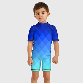 Детский купальный костюм 3D с принтом Blue geometria в Новосибирске, Полиэстер 85%, Спандекс 15% | застежка на молнии на спине | blue | geometria | абстракция | бирюза | бирюзовый | геометрия | куб | синий