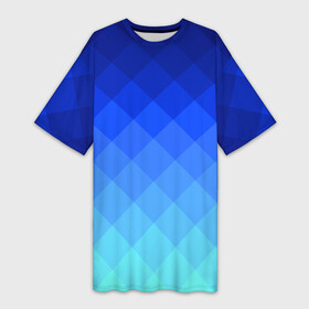 Платье-футболка 3D с принтом Blue geometria в Новосибирске,  |  | blue | geometria | абстракция | бирюза | бирюзовый | геометрия | куб | синий