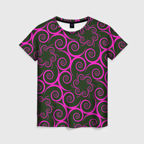 Женская футболка 3D с принтом Розовые цветы в Новосибирске, 100% полиэфир ( синтетическое хлопкоподобное полотно) | прямой крой, круглый вырез горловины, длина до линии бедер | Тематика изображения на принте: pink | кружева | лепестки | розовый | спираль | узор | фрактал | цветки | цветок | цветы