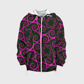 Детская куртка 3D с принтом Розовые цветы в Новосибирске, 100% полиэстер | застежка — молния, подол и капюшон оформлены резинкой с фиксаторами, по бокам — два кармана без застежек, один потайной карман на груди, плотность верхнего слоя — 90 г/м2; плотность флисового подклада — 260 г/м2 | pink | кружева | лепестки | розовый | спираль | узор | фрактал | цветки | цветок | цветы