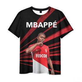Мужская футболка 3D с принтом Kylian Mbappe в Новосибирске, 100% полиэфир | прямой крой, круглый вырез горловины, длина до линии бедер | kylian mbappe | monaco | килиан мбаппе | монако | футболист