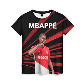 Женская футболка 3D с принтом Kylian Mbappe в Новосибирске, 100% полиэфир ( синтетическое хлопкоподобное полотно) | прямой крой, круглый вырез горловины, длина до линии бедер | kylian mbappe | monaco | килиан мбаппе | монако | футболист