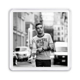 Магнит 55*55 с принтом Rami Malek в Новосибирске, Пластик | Размер: 65*65 мм; Размер печати: 55*55 мм | mr robot | rami malek | мистер робот | рами малек