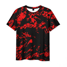 Мужская футболка 3D с принтом Красные краски в Новосибирске, 100% полиэфир | прямой крой, круглый вырез горловины, длина до линии бедер | abstraction | абстракция красок | брызги красок | краска | красные краски | потертость красок | разводы красок | черно белый