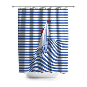 Штора 3D для ванной с принтом Яхта в Новосибирске, 100% полиэстер | плотность материала — 100 г/м2. Стандартный размер — 146 см х 180 см. По верхнему краю — пластиковые люверсы для креплений. В комплекте 10 пластиковых колец | flag | joke | prank | sail | sea | stripes | water | waves | yacht vest | вода | волны | море | парус | полосы | прикол | тельняшка | флаг | шутка | яхта