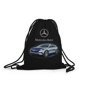 Рюкзак-мешок 3D с принтом Mercedes-Benz в Новосибирске, 100% полиэстер | плотность ткани — 200 г/м2, размер — 35 х 45 см; лямки — толстые шнурки, застежка на шнуровке, без карманов и подкладки | kомпания производитель легковых автомобилей премиального класса | немецкое качество