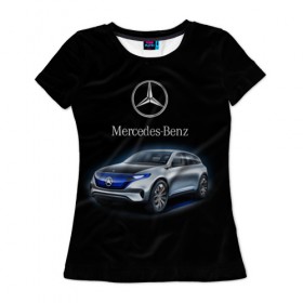 Женская футболка 3D с принтом Mercedes-Benz в Новосибирске, 100% полиэфир ( синтетическое хлопкоподобное полотно) | прямой крой, круглый вырез горловины, длина до линии бедер | kомпания производитель легковых автомобилей премиального класса | немецкое качество