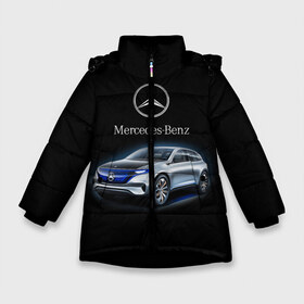 Зимняя куртка для девочек 3D с принтом Mercedes-Benz в Новосибирске, ткань верха — 100% полиэстер; подклад — 100% полиэстер, утеплитель — 100% полиэстер. | длина ниже бедра, удлиненная спинка, воротник стойка и отстегивающийся капюшон. Есть боковые карманы с листочкой на кнопках, утяжки по низу изделия и внутренний карман на молнии. 

Предусмотрены светоотражающий принт на спинке, радужный светоотражающий элемент на пуллере молнии и на резинке для утяжки. | kомпания производитель легковых автомобилей премиального класса | немецкое качество