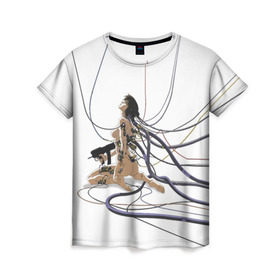Женская футболка 3D с принтом Ghost in the shell в Новосибирске, 100% полиэфир ( синтетическое хлопкоподобное полотно) | прямой крой, круглый вырез горловины, длина до линии бедер | anime | ghost in the shell | motoko | аниме | белый | мотоко | призрак в доспехах