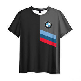 Мужская футболка 3D с принтом BMW Brand Tricolor в Новосибирске, 100% полиэфир | прямой крой, круглый вырез горловины, длина до линии бедер | bmw | автомобильные | бмв | машины