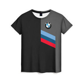 Женская футболка 3D с принтом BMW Brand Tricolor в Новосибирске, 100% полиэфир ( синтетическое хлопкоподобное полотно) | прямой крой, круглый вырез горловины, длина до линии бедер | bmw | автомобильные | бмв | машины