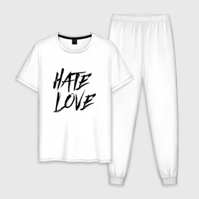 Мужская пижама хлопок с принтом FACE Hate Love в Новосибирске, 100% хлопок | брюки и футболка прямого кроя, без карманов, на брюках мягкая резинка на поясе и по низу штанин
 | face | hate | hatelove | rap | рэп | рэпер | фейс | фэйс