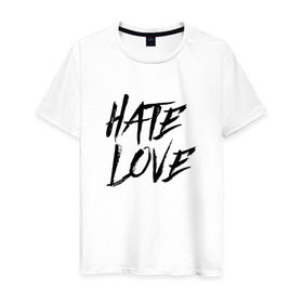 Мужская футболка хлопок с принтом FACE Hate Love в Новосибирске, 100% хлопок | прямой крой, круглый вырез горловины, длина до линии бедер, слегка спущенное плечо. | face | hate | hatelove | rap | рэп | рэпер | фейс | фэйс