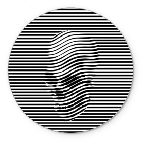 Коврик круглый с принтом Череп в Новосибирске, резина и полиэстер | круглая форма, изображение наносится на всю лицевую часть | art | optical | skull | stripes | vest | искусство | оптическое | полосы | тельняшка | череп