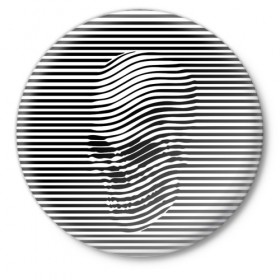 Значок с принтом Череп в Новосибирске,  металл | круглая форма, металлическая застежка в виде булавки | art | optical | skull | stripes | vest | искусство | оптическое | полосы | тельняшка | череп