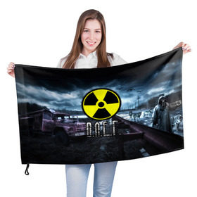 Флаг 3D с принтом S.T.A.L.K.E.R. - О.Л.Е.Г. в Новосибирске, 100% полиэстер | плотность ткани — 95 г/м2, размер — 67 х 109 см. Принт наносится с одной стороны | stalker | игра | имя | олег | припять | радиация | сталкер | чернобыль