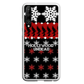 Чехол для Honor P30 с принтом Праздничный Hollywood Undead в Новосибирске, Силикон | Область печати: задняя сторона чехла, без боковых панелей | Тематика изображения на принте: charlie scene | danny | funny man | hollywood | j dog | johnny 3 tears | undead | андед | голивуд | голливудская | группа | знак | кранккор | красный | метал | надпись | нежить | новогодний | новый год | ню | праздник | реп | рождество