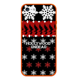 Чехол для iPhone 5/5S матовый с принтом Праздничный Hollywood Undead в Новосибирске, Силикон | Область печати: задняя сторона чехла, без боковых панелей | charlie scene | danny | funny man | hollywood | j dog | johnny 3 tears | undead | андед | голивуд | голливудская | группа | знак | кранккор | красный | метал | надпись | нежить | новогодний | новый год | ню | праздник | реп | рождество