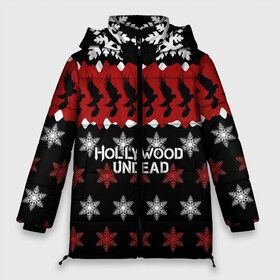 Женская зимняя куртка 3D с принтом Праздничный Hollywood Undead в Новосибирске, верх — 100% полиэстер; подкладка — 100% полиэстер; утеплитель — 100% полиэстер | длина ниже бедра, силуэт Оверсайз. Есть воротник-стойка, отстегивающийся капюшон и ветрозащитная планка. 

Боковые карманы с листочкой на кнопках и внутренний карман на молнии | charlie scene | danny | funny man | hollywood | j dog | johnny 3 tears | undead | андед | голивуд | голливудская | группа | знак | кранккор | красный | метал | надпись | нежить | новогодний | новый год | ню | праздник | реп | рождество