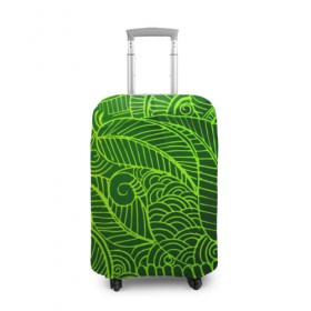 Чехол для чемодана 3D с принтом зеленые узоры в Новосибирске, 86% полиэфир, 14% спандекс | двустороннее нанесение принта, прорези для ручек и колес | green | абстракция | арт | восток | геометрия | зелень | индия | орнамент | роспись | узоры | цветы