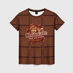 Женская футболка 3D с принтом Chocolate в Новосибирске, 100% полиэфир ( синтетическое хлопкоподобное полотно) | прямой крой, круглый вырез горловины, длина до линии бедер | chocolate | fresh | еда | плитка | сладости | шоколад