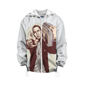 Детская куртка 3D с принтом Eminem Art в Новосибирске, 100% полиэстер | застежка — молния, подол и капюшон оформлены резинкой с фиксаторами, по бокам — два кармана без застежек, один потайной карман на груди, плотность верхнего слоя — 90 г/м2; плотность флисового подклада — 260 г/м2 | Тематика изображения на принте: art | eminem | hip hop | rap | rap god | арт | брюс | бумбокс | маршалл | мэтерс | рэп | хим хоп | эминем