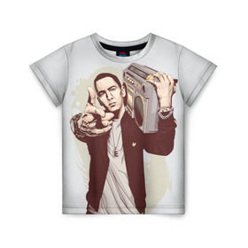 Детская футболка 3D с принтом Eminem Art в Новосибирске, 100% гипоаллергенный полиэфир | прямой крой, круглый вырез горловины, длина до линии бедер, чуть спущенное плечо, ткань немного тянется | Тематика изображения на принте: art | eminem | hip hop | rap | rap god | арт | брюс | бумбокс | маршалл | мэтерс | рэп | хим хоп | эминем