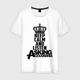 Мужская футболка хлопок с принтом Keep calm and listen AA в Новосибирске, 100% хлопок | прямой крой, круглый вырез горловины, длина до линии бедер, слегка спущенное плечо. | aa | alexandria | asking | аа | александрия | аликсандрия | аскен | аскин | аскинг | бен брюс | группа | дэнни уорсноп | метал | музыка | пост | рок | хэви | электроникор