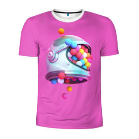 Мужская футболка 3D спортивная с принтом Colorful balls в Новосибирске, 100% полиэстер с улучшенными характеристиками | приталенный силуэт, круглая горловина, широкие плечи, сужается к линии бедра | balls | colorful | helmet | pink | колорит | космонавт | космос | розовый | скафандр | цвет | шарики | шары | шлем