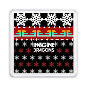 Магнит 55*55 с принтом Праздничный Imagine Dragons в Новосибирске, Пластик | Размер: 65*65 мм; Размер печати: 55*55 мм | Тематика изображения на принте: альтернативный | американская | группа | драгонс | имеджин | инди | индирок | новогодний | поп | рождество | рок | свитер | электроник