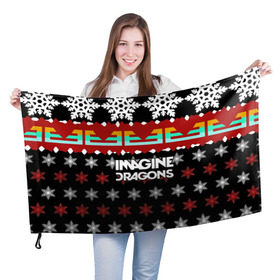 Флаг 3D с принтом Праздничный Imagine Dragons в Новосибирске, 100% полиэстер | плотность ткани — 95 г/м2, размер — 67 х 109 см. Принт наносится с одной стороны | альтернативный | американская | группа | драгонс | имеджин | инди | индирок | новогодний | поп | рождество | рок | свитер | электроник