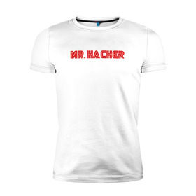 Мужская футболка премиум с принтом Mr Hacker в Новосибирске, 92% хлопок, 8% лайкра | приталенный силуэт, круглый вырез ворота, длина до линии бедра, короткий рукав | mr robot | rami malek | мистер робот | рами малек
