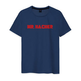 Мужская футболка хлопок с принтом Mr Hacker в Новосибирске, 100% хлопок | прямой крой, круглый вырез горловины, длина до линии бедер, слегка спущенное плечо. | mr robot | rami malek | мистер робот | рами малек