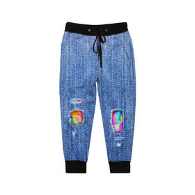 Детские брюки 3D с принтом Рваные джинсы в Новосибирске, 100% полиэстер | манжеты по низу, эластичный пояс регулируется шнурком, по бокам два кармана без застежек, внутренняя часть кармана из мелкой сетки | allj | eldzhey | sayonaraboy | алексей узенюк | рэпер | хип хоп | элджей