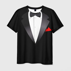 Мужская футболка 3D с принтом Смокинг в Новосибирске, 100% полиэфир | прямой крой, круглый вырез горловины, длина до линии бедер | жених | муж | свадьба | смокинг | смокинг для жениха